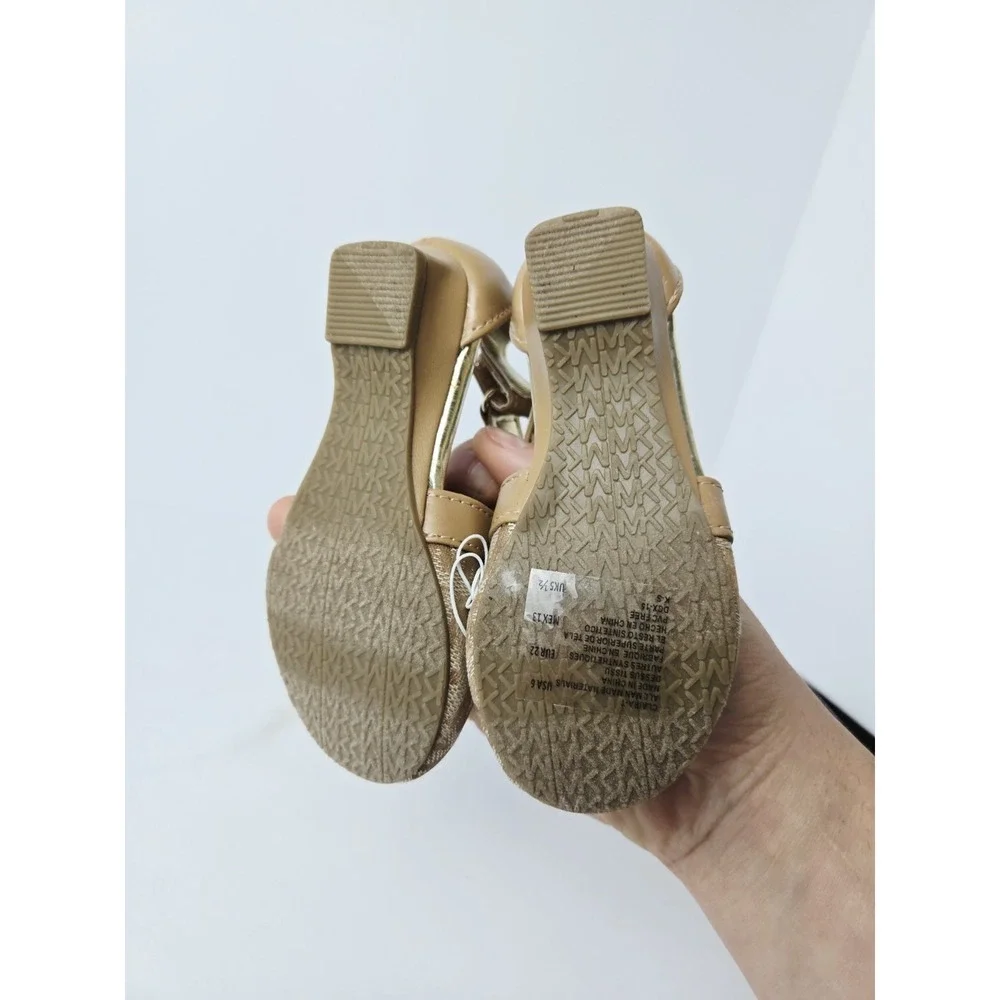 Michael Kors girls kids shoes NWT sz 6 sandal logo brown gold toddler